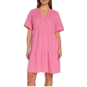 Gap Women's Gauze Tiered Dress Bubblegum Pink Short Sleeve Dress M
